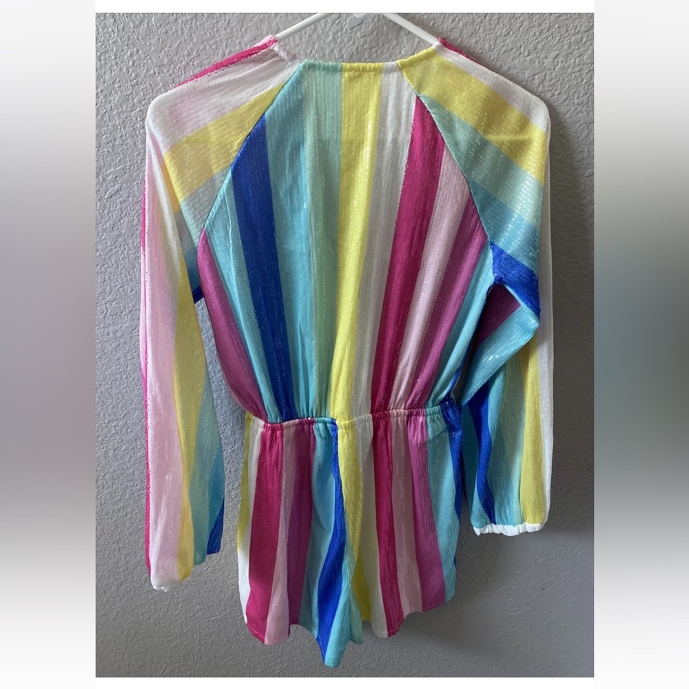 Lantern Sleeve Multicolor Striped Sequin Romper Taylor Swift Eras Tour Lover - Picture 3 of 3